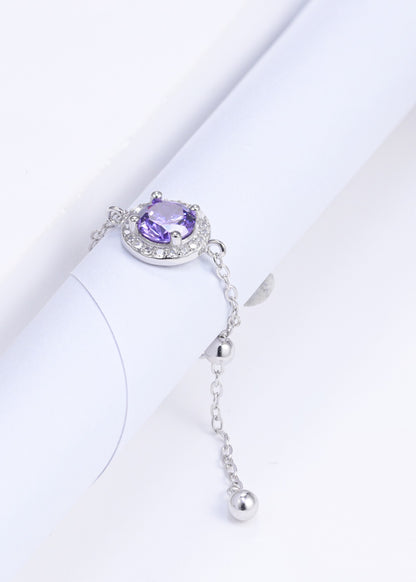 Chain Ring with Purple Stone and Swarovski Zircon Accents