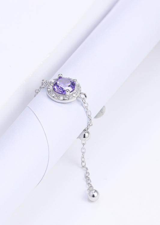 Chain Ring with Purple Stone and Swarovski Zircon Accents