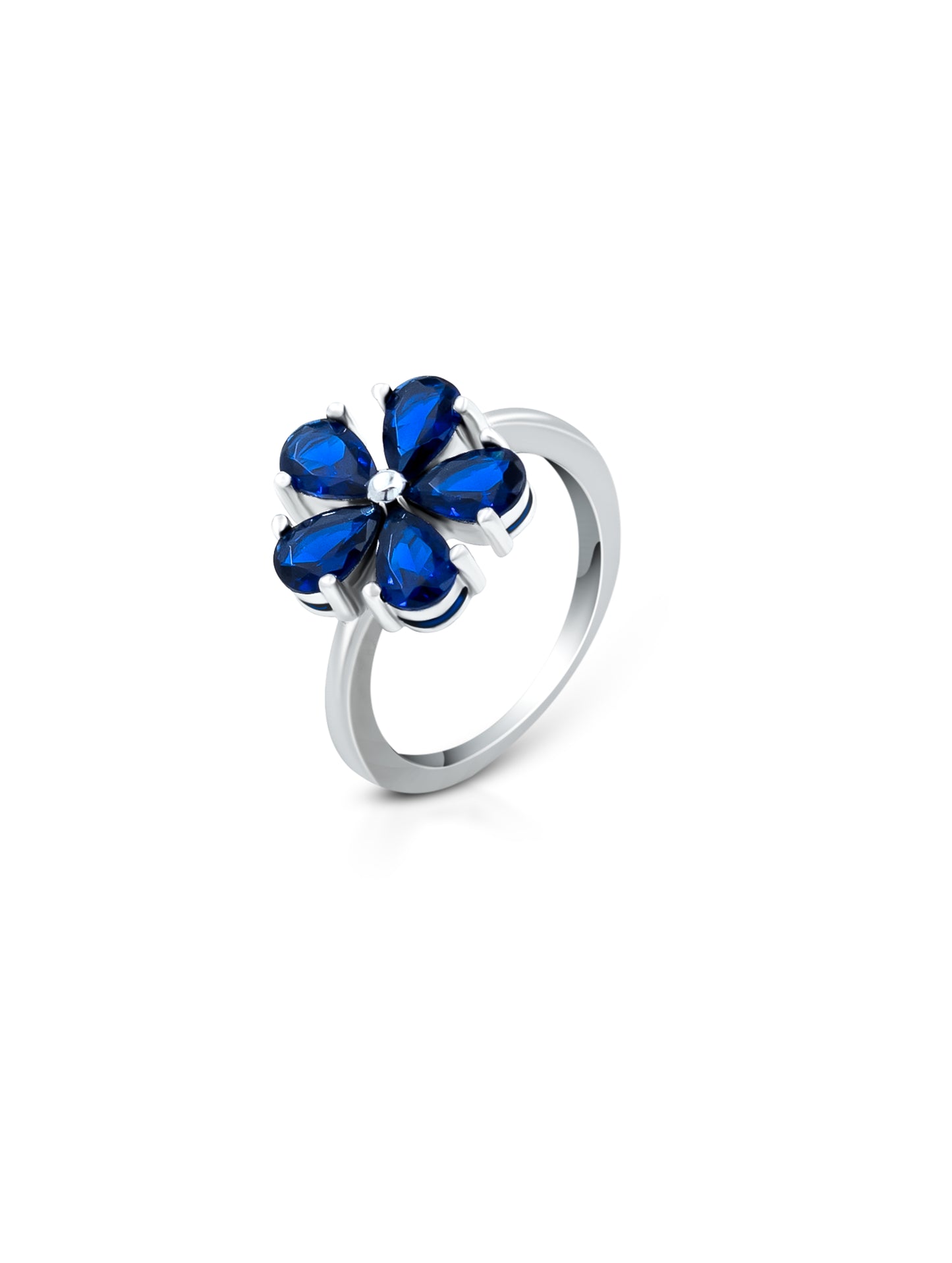 Flower Design Ring with Semi-Precious Blue Stone