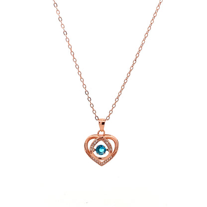 Heart Pendant Chain with Blue Gemstone and Swarovski Zircon