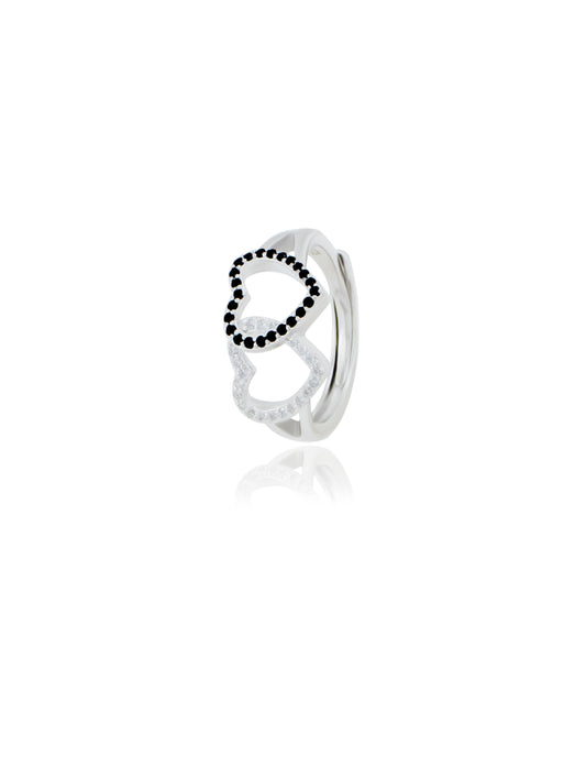 Dual Heart Ring with Semi-Precious Black Stone and Swarovski Zircon