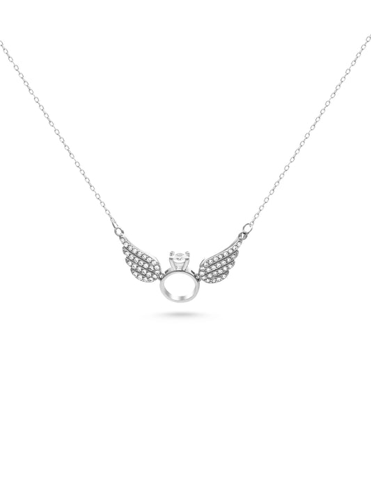 Wing Pendant Chain with Swarovski White Zircon Solitaire