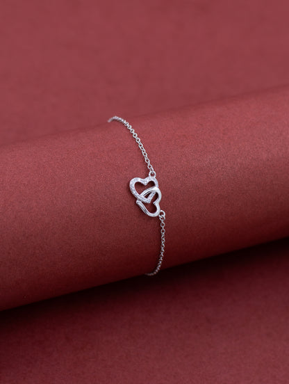 Dual Heart Chain Bracelet with Swarovski Zircon Accents