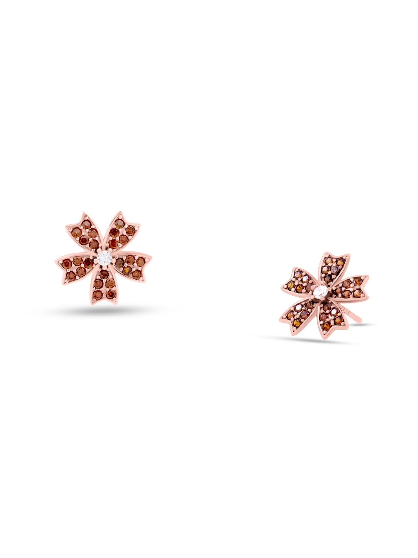 Autumn Sparkle Flower Stud Earrings with Swarovski Zircon and Brown Gemstones