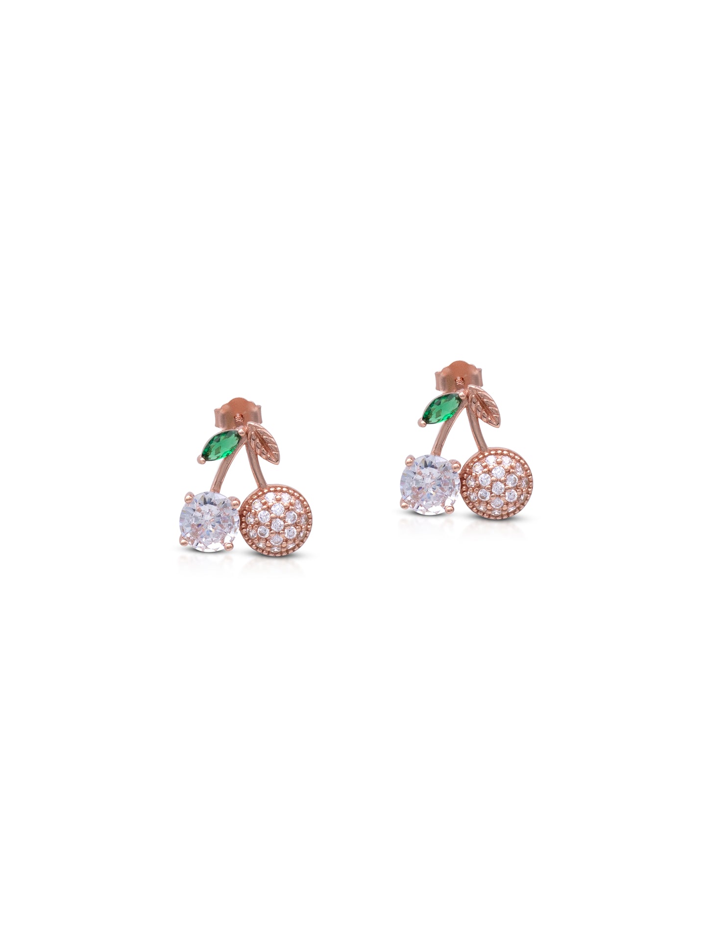 Cherry Blossom Stud Earrings with Swarovski Zircon and Green Gemstone