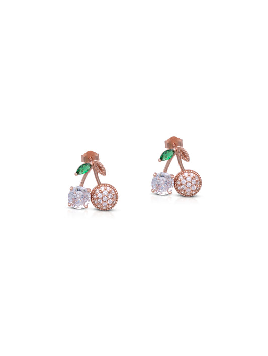 Cherry Blossom Stud Earrings with Swarovski Zircon and Green Gemstone