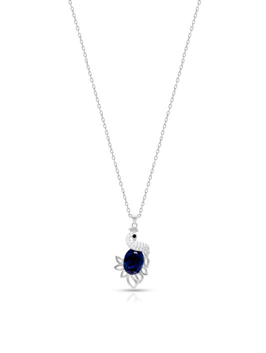 Peacock Pendant Chain with Blue Spinel and Swarovski Zircon Accents