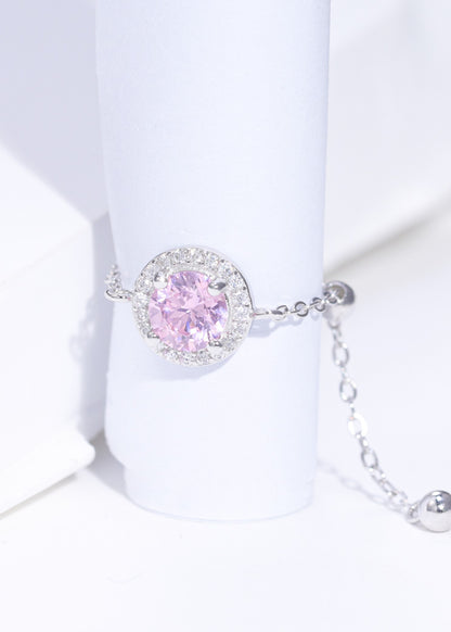 Chain Ring with Pink Stone and White Swarovski Zircon