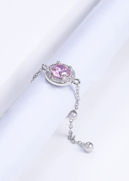 Chain Ring with Pink Stone and White Swarovski Zircon