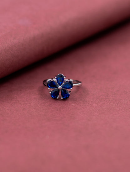 Flower Design Ring with Semi-Precious Blue Stone