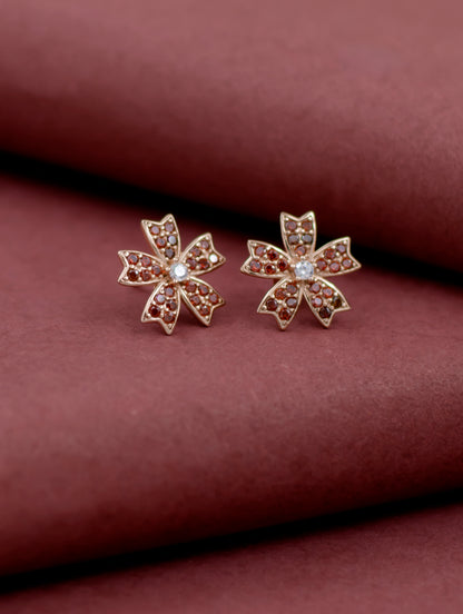 Autumn Sparkle Flower Stud Earrings with Swarovski Zircon and Brown Gemstones