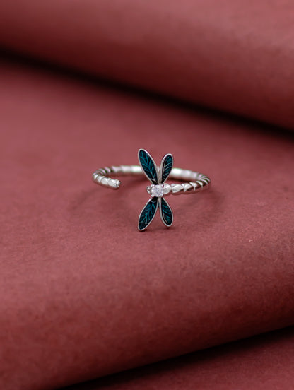 Butterfly Ring with Swarovski Zircon and Turquoise Enamel Wings