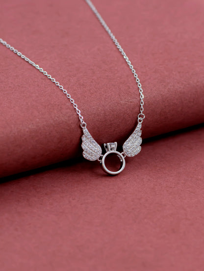 Wing Pendant Chain with Swarovski White Zircon Solitaire