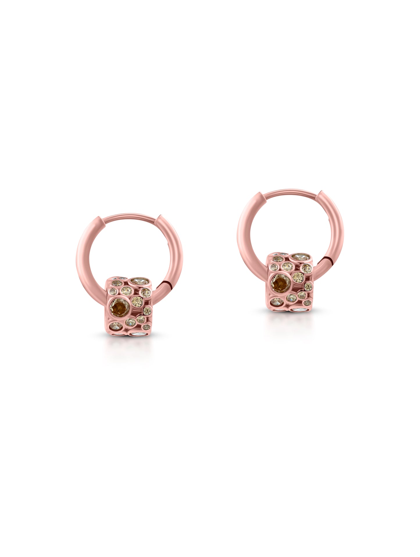 Rose Gold Bali Earrings with Semi-Precious Colored Gemstones