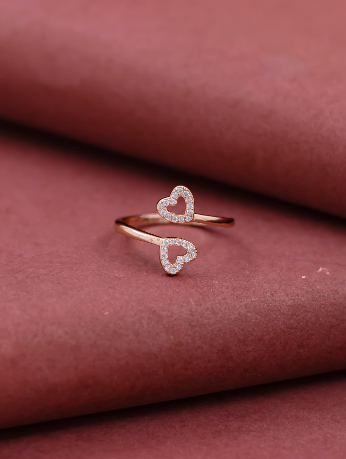 Double Heart Adjustable Ring with Swarovski Zircon Accents