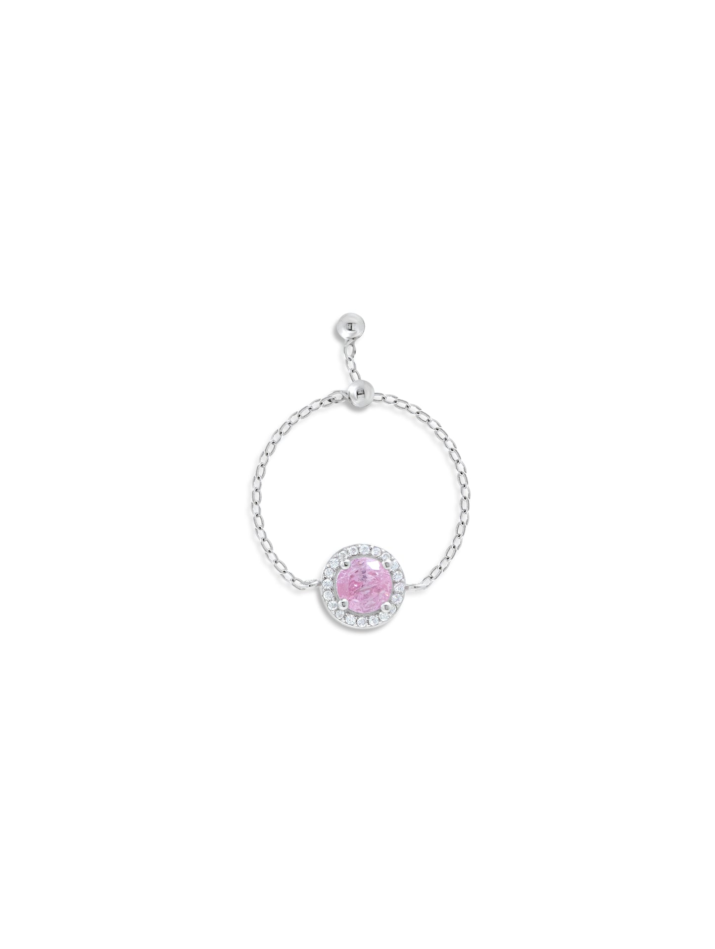 Chain Ring with Pink Stone and White Swarovski Zircon