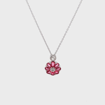 Floral Pendant Chain with Semi-Precious Pink Gemstones and Solitaire