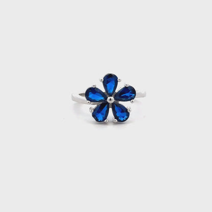 Flower Design Ring with Semi-Precious Blue Stone