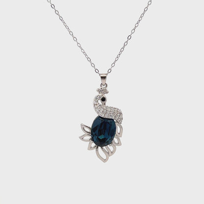 Peacock Pendant Chain with Blue Spinel and Swarovski Zircon Accents