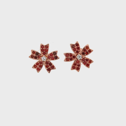 Autumn Sparkle Flower Stud Earrings with Swarovski Zircon and Brown Gemstones