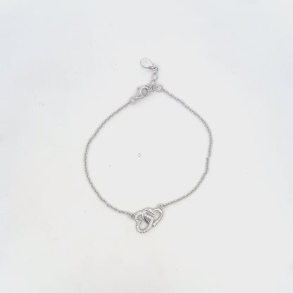 Dual Heart Chain Bracelet with Swarovski Zircon Accents