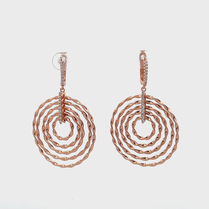 Rose Gold Hoop-Dangle Earrings with Swarovski Zircon Accents