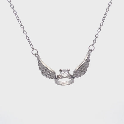 Wing Pendant Chain with Swarovski White Zircon Solitaire