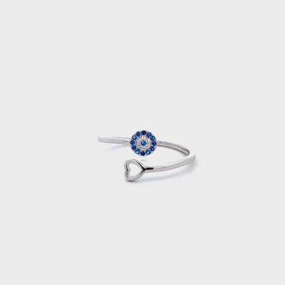 Heart and Circle Ring with Semi-Precious Blue Stones and Swarovski Zircon