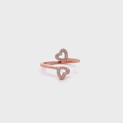 Double Heart Adjustable Ring with Swarovski Zircon Accents