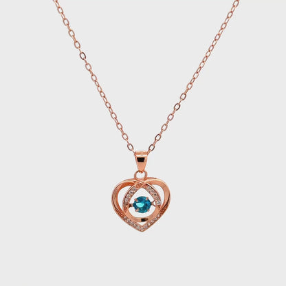 Heart Pendant Chain with Blue Gemstone and Swarovski Zircon